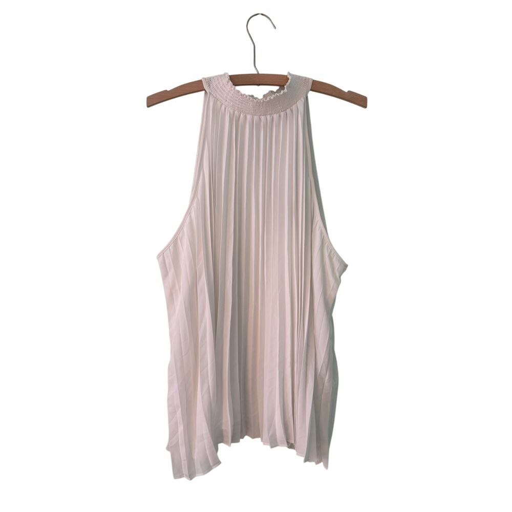 Tahari Women’s XL White Sleeveless Pleated Blouse (makeup Smudge Inside Collar)